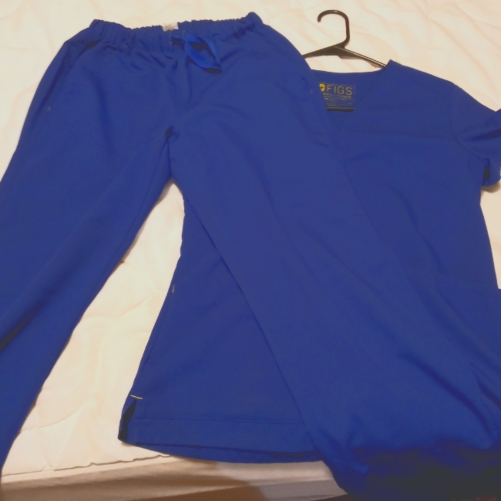 Figs Deep Royal Blue Yellow Label Scrubs. 2 Gem